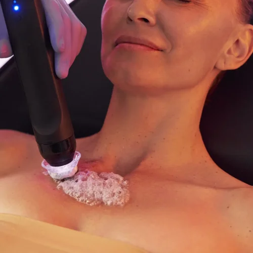 Glo2Facial bubbling over woman's body